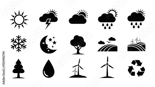 Weather and Environment Icon Set – Modern Line and Glyph Climate and Nature Symbols Collection