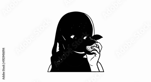 Silhouette of a person with dark hair holding a peeled tangerine