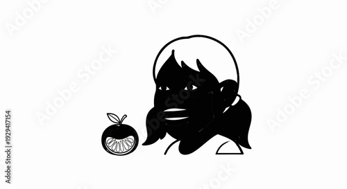 Minimalist cartoon of a person with an orange slice nearby