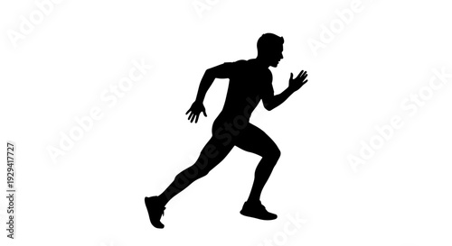 Silhouette of a male runner in motion, captured against a clean white background, depicting speed and athleticism.