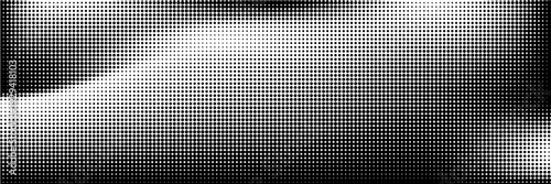 Hexagon halftone gradient texture. Abstract black and white spotted grunge background. Geometric retro tech wallpaper. Fading wavy hexagonal pattern backdrop. Vector vanishing honeycomb grunge