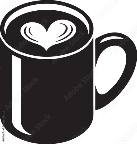 Black coffee mug with heart on heart white background