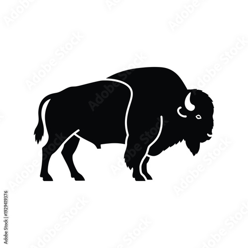 American bison vector glyph icon. large wild mammal with shaggy coat and humped back. grazing herbivore in natural habitat
