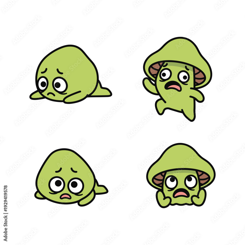 Obraz premium Cartoon green characters with different emotions on white background