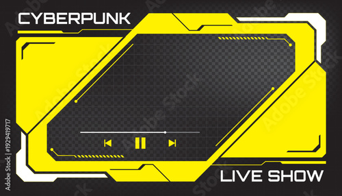 Cyberpunk live show graphic with futuristic yellow and black design