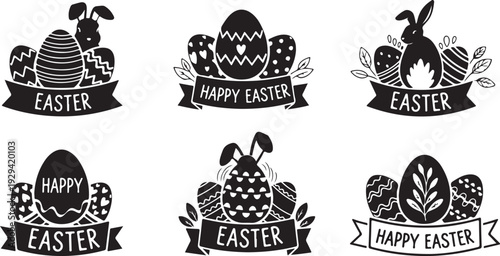Easter egg decorating and bunny silhouette illustrations