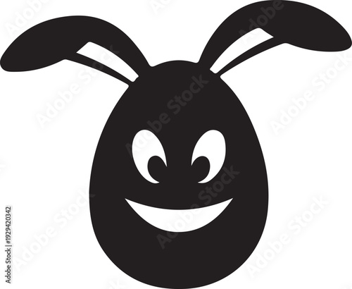 A cheerful cartoon easter egg with bunny ears and a happy face