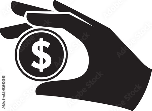 Black hand holding dollar coin white money