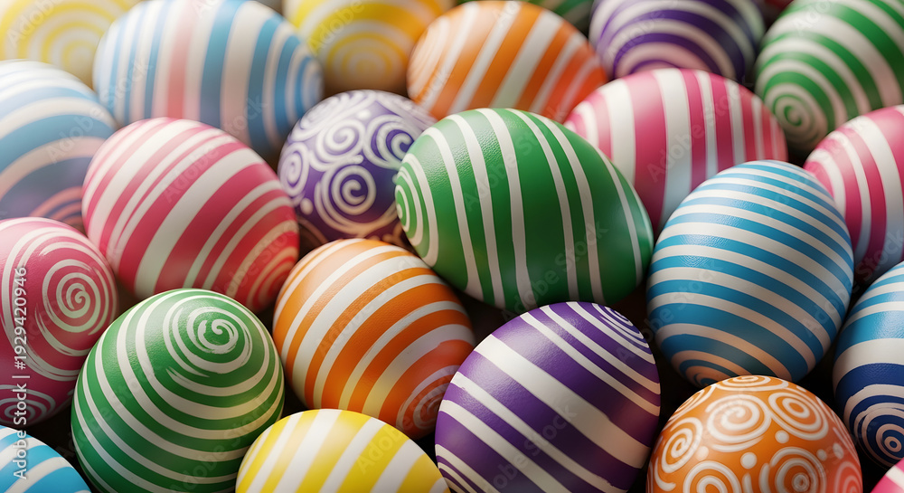Fototapeta premium Vibrant easter eggs with colorful stripes and swirls