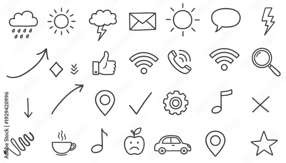 Fototapeta premium Hand Drawn Universal Doodle Icon Set and Web Communication Vectors