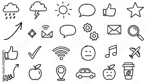 Hand Drawn Universal Doodle Icon Set and Web Communication Vectors