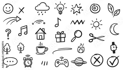 Hand Drawn Universal Lifestyle and Web Doodle Icon Vector Set
