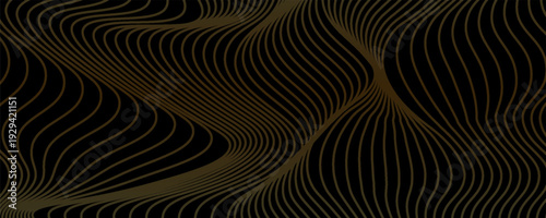  Generative AI abstract image of creative glittering gold wave curvy line design elements with minimal texture reflecting on isolated on black background