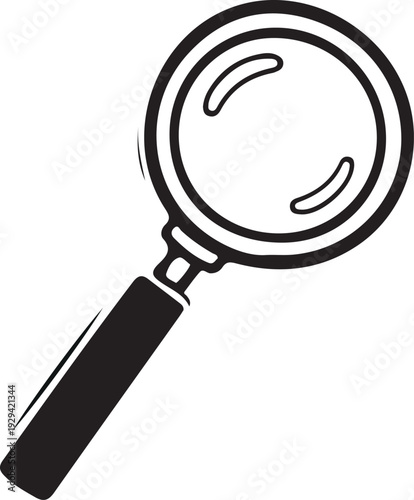 A simple black and white illustration of a magnifying glass