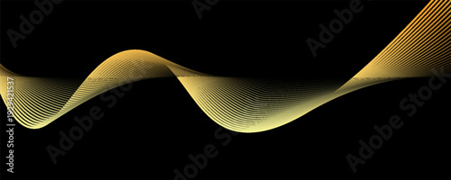  Generative AI abstract image of creative glittering gold wave curvy line design elements with minimal texture reflecting on isolated on black background. modern illustration