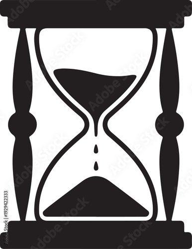 Black hourglass with sand falling sand timer white background