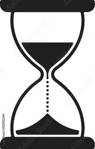 Black hourglass with sand falling sand timer white background