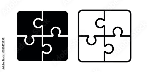 Simple Puzzle Piece Icon Set, Minimal Jigsaw Vector Illustration