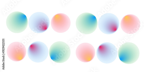 Set color circle gradient noise gradation. Abstract colorful watercolor blur mesh on isolated transparent background. Circle shape png.