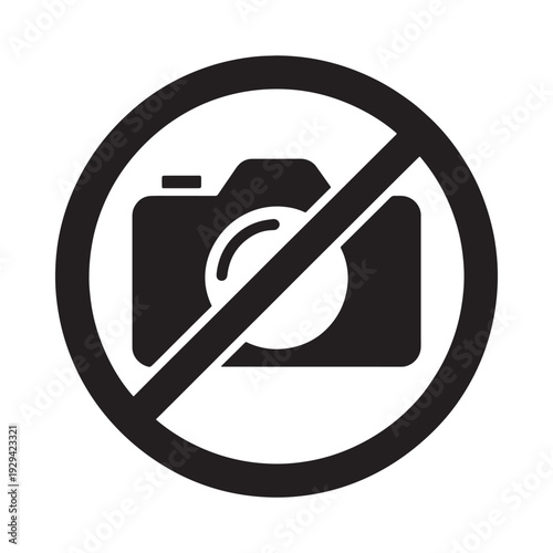 No photography allowed A black circle with a camera symbol and red slash