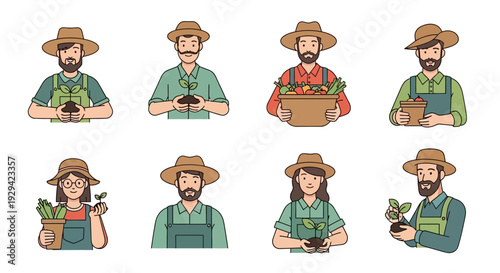 Farm & Garden People Avatars: Diverse Farmers Cultivating, Planting, and Harvesting Fresh Produce