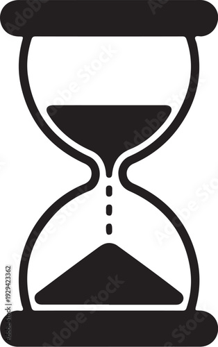 Black hourglass with sand flowing down sand timer white background