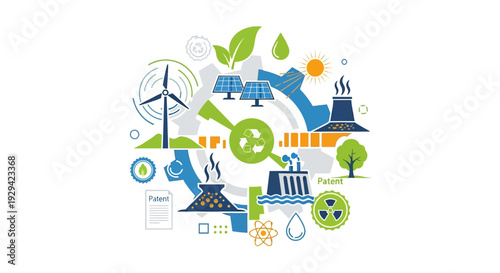 Sustainable Industry, Green Energy & Innovation Cycle: Renewable Power, Eco-friendly Production, and Technological Advancements.