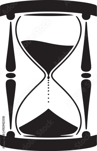 Black hourglass with sand flowing down sand timer white