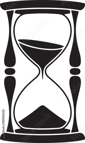 Black hourglass with sand flowing down sand timer white background