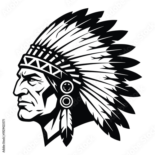 Native American warrior wearing traditional feathered headdress