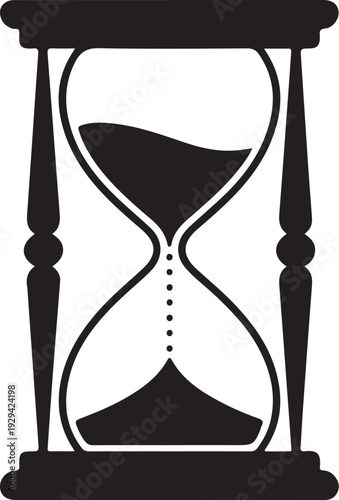 Black hourglass with sand on sand timer white background