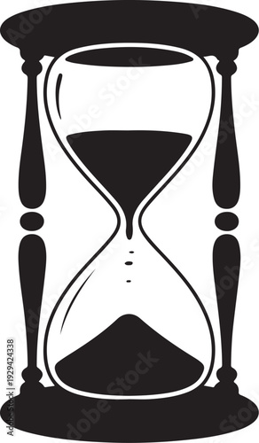 Black hourglass with sand timer white background