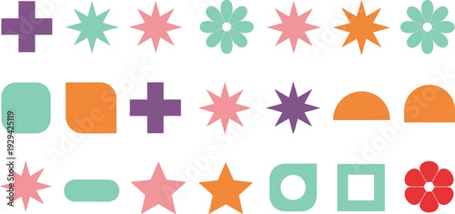 Colorful Geometric Shapes and Star Patterns, Abstract Design with Vibrant Colors