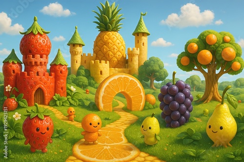 Whimsical Fruit Kingdom Fantasy Landscape