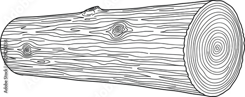 Detailed Line Art of a Wooden Log, Nature-Inspired Illustration with Tree Rings