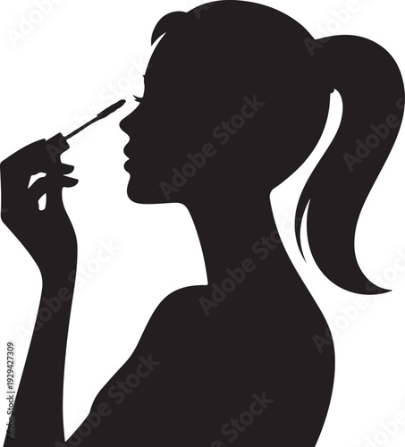 Black silhouette woman applying mascara to eyelashes
