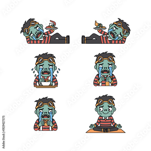 Zombie crying sad tears emotional cartoon character illustration