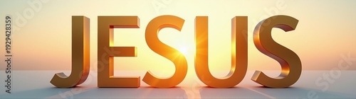 Golden jesus word on a white surface