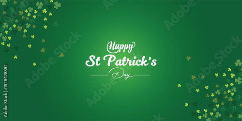 Happy st patrick's day green background with shamrock leaves and festive greeting