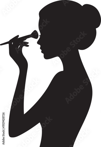 Woman applying makeup with brush silhouette black