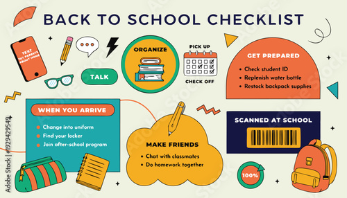 A back to school checklist infographic helps students and parents organize and prepare for the new academic year