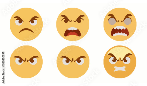 Angry Emoji Faces Set Cartoon Emoticon Expression Vector Illustration Collection