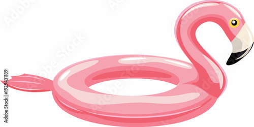 A vibrant pink flamingo shaped inflatable pool float on white background