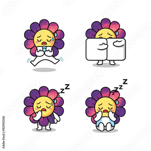 Cartoon character sleeping and resting with peaceful expressions