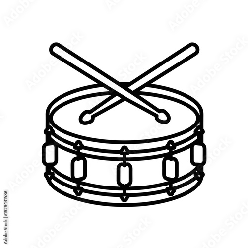 Drum Instrument with Drumsticks Musical Performance Rhythm Concert Percussion Illustration Isolated  Line Art Icon Musician Rock Indie Band School Study Education Entertainment Event Symbol Music Equi