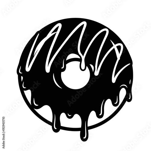 Delicious Chocolate Donut Drizzled with Sweet Icing: Tempting Treat Dripping in Decadent Glaze, Isolated Dessert for Cafe Menu, Temptation, Confectionery Delight in Graphic Style, Bakery Icon,  Food I