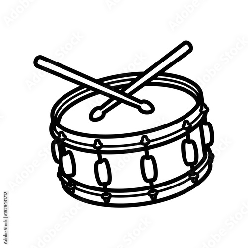 Monochrome Drum Music: Playing Percussion Instruments for Musical Concerts and Performances, Isolated on White Background, Simple Black and White Line Art for Kids Coloring Books, Rhythm Education, Ma