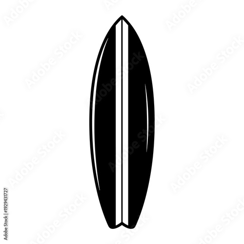 Surfboard Minimalist Illustration for Summer Lifestyle: Black and White Graphic Icon for Surfing Enthusiasts, Beach Culture, and Ocean Adventures. Modern Design Element Representing Water Sports, Recr