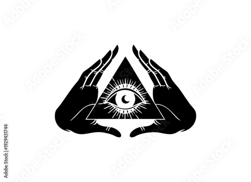 Esoteric Hand with All-Seeing Eye of Providence in Sacred Geometry Triangle Vector Illustration