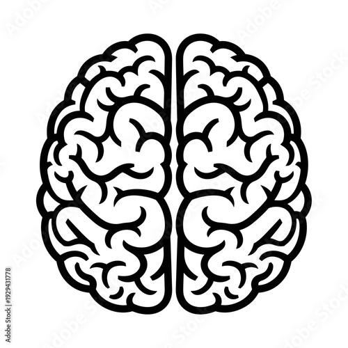 Human Brain Illustration for Neurology, Medicine, and Education: Conceptual Symbol of Intelligence, Memory, and Cognitive Function in Scientific Research and Healthcare Presentations, Black and White